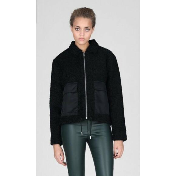 New Dr Denim Emlin Box Crop Faux Shearling Jacket Black Boucle Small $220 - Picture 4 of 5